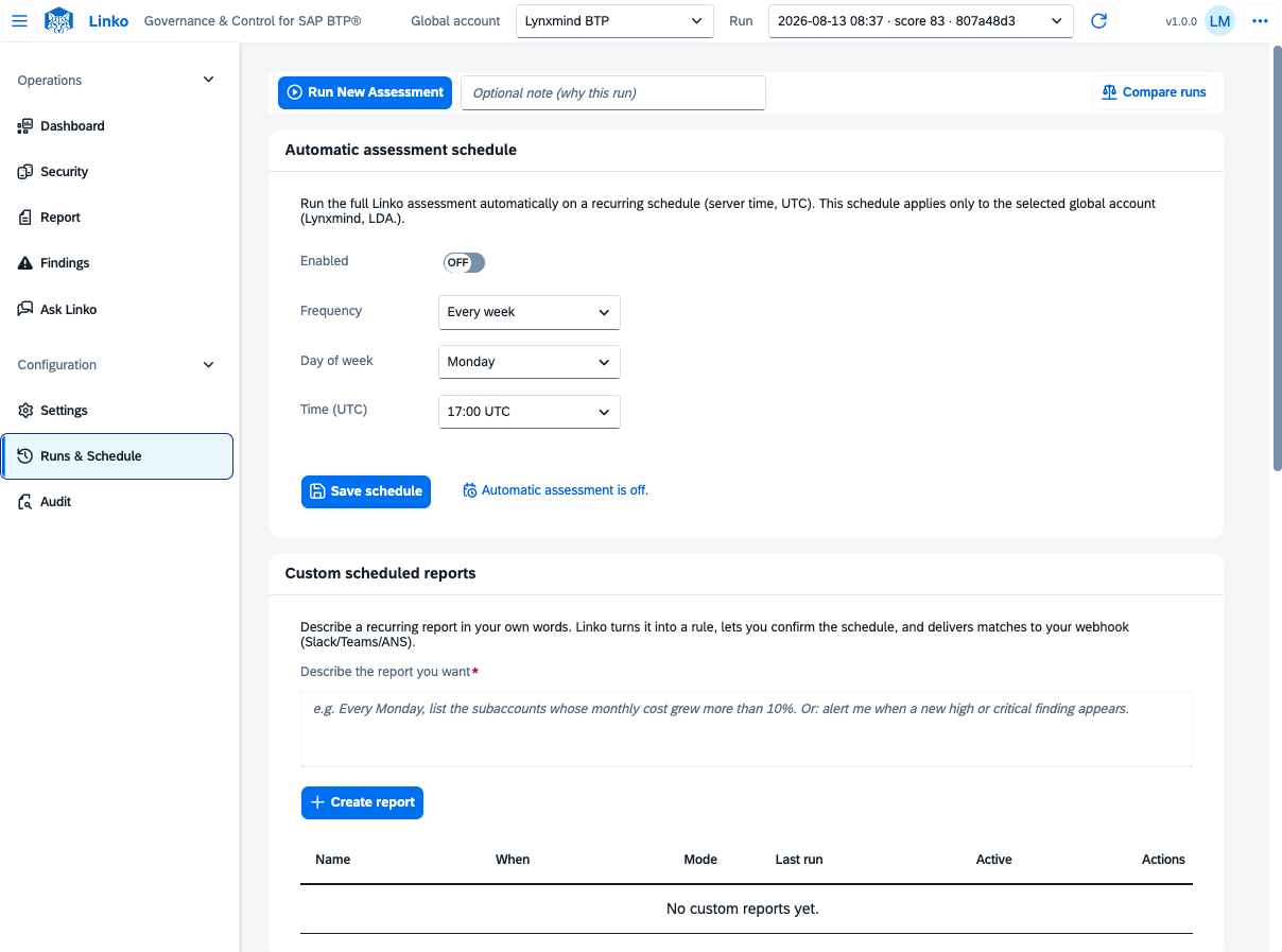 Linko AI agent monitoring SAP BTP continuously