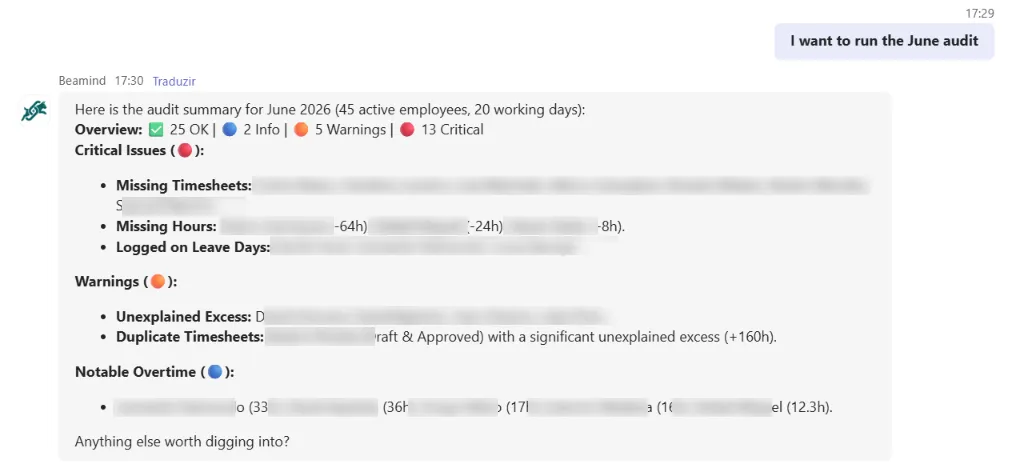 Beamind timesheet audit summary